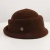 Otoño Invierno Estilo Británico Estudiante en el Extranjero Heredera Elegante Sombrero Redondo de Fieltro de Lana para Mujer Retro Versátil de Moda Temperamento Bombín Tacto de Alta Gama