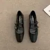 Sapatos de Salto Baixo com Tiras Cruzadas e Bico Quadrado Estilo Francês para Mulheres 2021 Prata Sapatilhas Sapatos Mary Jane Retro com Uma Tira