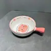 Tigela de cerâmica com cabo estilo japonês de desenho animado tigela para salada de frutas tigela para macarrão instantâneo tigela para uso doméstico no forno para assar arroz assado tigela para macarrão instantâneo
