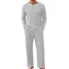 Conjunto de pijama masculino Amazon transfronteiriço, roupa de casa gola redonda, pijama de abotoar com bolsos, conjunto canelado de manga longa