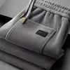 Pantalones Casuales de Pierna Ancha de Chenilla de Gama Alta para Hombre, Forro Polar de Invierno, Engrosados, Elásticos, Holgados, Pierna Recta, Pantalones de Papá de Mediana Edad