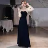 Vestido de Noite Preto de Luxo Leve de Alta Costura Francês Estilo Hepburn Cerimônia de Debutante Banquete de Gala de Alta Costura Vestido de Manga Longa