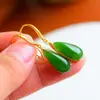 Brincos femininos de prata 925 banhados a ouro, gotas d'água, calcedônia verde, estilo palácio antigo da maré nacional, temperamento retrô, personalidade, moda