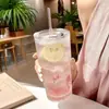 Canecas de Casal Mais Vendidas Alta Aparência Copo para Bebida Fria Suco Café com Tampa Canudo Grande Capacidade Copo de Vidro Listrado Copo de Água