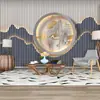 Fondo de pantalla 3D nuevo paisaje chino centro de salud sala de té Club patrón de rejilla Tela de pared fondo de recepción de hotel
