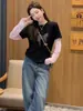 Camiseta Estampada Estilo Coreano Falsa de Duas Peças com Manga Longa para Mulheres, Novo Estilo Primavera Inicial 2026, Caimento Solto, Emagrecimento, Camada, Top Base Versátil