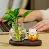 Jarrón Hidropónico de Potos para Oficina Adornos Pequeños Hidropónicos de Escritorio Gato de la Suerte Lindo Soporte Decorativo para Flores de Sala de Estar Mueble de TV