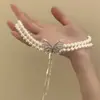 Collar de Perlas con Lazo de Diamantes Multicapa para Mujer Cadena de Clavícula Simple Retro Francesa Atmósfera de Lujo Puro Otoño e Invierno