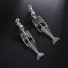 Arete de Clip de Calavera Vintage Sirena Esqueleto para Mujer Halloween Personalidad Punk Borla de Cadena Larga sin Perforaciones