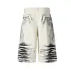Jia Yi Ku 2026 Shorts Americanos Estilo de Rua Desgastados com Design de Spray de Tinta, Calças Cropped Personalizadas Cleanfit Largas de Perna Larga
