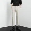 Pantalones Cropped de Alta Gama para Hombre de Primavera, Pantalones de Traje Rectos Sueltos, Pantalones de Vestir de Color Sólido Versátiles con Caída