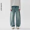 Jeans Wide Leg Reto Estilo Americano Vintage Lavado Azul, Moda Versátil High-Street Curva Tendência Jeans Masculino