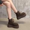 Botas martin vintage de cadarço com bico redondo, sola grossa tipo muffin, que aumentam a altura, botas de motociclista, novos modelos populares outono e inverno 2024, botas curtas, sapatos femininos