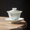 Tigela Sancai de Orquídea Pintada à Mão com Cor Subglace Mi Yan Cerâmica Artesanal Porcelana Branca Tigela de Chá Xícara de Chá Não Esquenta Chá Kung Fu
