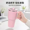 Copo térmico de aço inoxidável 304 com alça, caneca de café com canudo de grande capacidade, elegante e portátil para uso no escritório e no carro