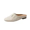 Pantuflas Retro de Tres Colores con Puntera para Mujer, Estilo Nuevo, Costura Completa en Cuero por Dentro y por Fuera, Zapatos Mula Planos de Punta Redonda