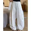 Pantalones de pierna ancha con cintura elástica y cordón para mujer, estilo workwear americano de principios de otoño, holgados, sencillos, adelgazantes, casuales, de secado rápido, con pierna curva