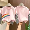 Camiseta para niña para primavera y otoño, manga larga combinada, nueva y elegante camiseta de otoño para niños 2026, camiseta básica de algodón puro para bebés