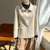 Nuevo Estilo Otoño e Invierno Abrigo de Lana Doble Faz Estilo Chino para Mujer, Solapa Corta, 100% Lana Pura, Corte Holgado para Tallas Pequeñas