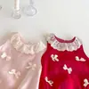 Ropa para bebé con lazo, ropa para pedos, ropa nueva de verano para bebé, ropa dulce coreana de una pieza, ropa para recién nacido de un año