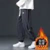 Calças grossas de veludo cotelê forradas com fleece para o inverno para homens, calças compridas casuais para o trabalho, calças de moletom esportivas com patchwork, chenille da moda