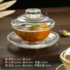 Taza de Nido de Pájaro con Tapa Bol de Vidrio Tazón para Snacks Postres Juego de Tazones Transparente Hogareño Juego de Platos Chinos Borde Dorado Resistente al Calor