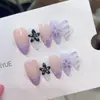 Nai Zi Unhas Vestíveis Feitas à Mão B351 Roxo Taro de Baixa Saturação Flor de Cinco Pétalas 3D Estilo Europeu e Americano Unhas Vestíveis