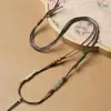 Cuerda de cáñamo tejida a mano colgante de jade y oro cuerda de jade colgante de hebilla de paz cuerda para colgar para colgar en el cuello hombres y mujeres cuerda de cuero encerado marrón