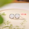 Un Ciervo Plata S925 Plata Esterlina Hetian Jade Jade Qinghai Jade Blanco Moda Simple Geométrico Cuadrado Redondo Aretes de Cuentas Aretes de Plata