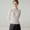 Suéter 100% cachemira pura para mujer, nueva colección otoño/invierno, color liso, intrincadamente bordado con motivos florales, cuello redondo, jersey de punto