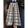 Pantalones casuales de cuadros azul marino estilo americano para hombre, diseño fino para primavera y otoño, pantalones deportivos transpirables de pierna recta holgada