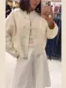 Chaqueta Corta Botonada de Cuello Alto Estilo Chino Nuevo Transfronteriza para Mujer, Hombros Caídos Sueltos, Manga Larga, Ropa Minimalista para el Trabajo de Primavera y Otoño
