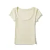 Bt811-26 Estilo Nuevo de Primavera Estilo Europeo y Americano Deseo Puro Sexy Grande Redondo Cuello Redondo Manga Corta Elástico Ajustado Delgado Camiseta