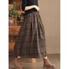 Falda Plisada de Lana a Cuadros Color Café para Mujer Otoño e Invierno 2026 Nueva Cintura Alta Efecto Adelgazante Falda Retro de Largo Medio A8119