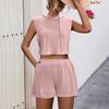 Primavera/Verão 2026 Moda Feminina Transfronteiriça Novo Conjunto Casual com Colete com Capuz, Bolsos e Shorts