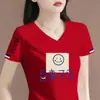 Camiseta de manga corta para mujer de comercio exterior transfronterizo, con diseño estampado, hombro normal, corte holgado, top básico
