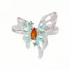 [Mariposa Doble Yicai] Anillo Abierto de Mariposa Esmaltado Degradado para Mujer, Lujo Ligero, Nicho, Personalidad, Anillo Apilable de Gama Alta