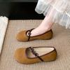 Sapatos Birkendish de Bico Redondo Baixos para Mulheres 2025 Primavera e Verão Novos Estilo Suave Francês para Noite Sapatos Mary Jane