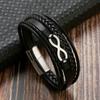 Moda Europea y Americana Pulsera de Acero Inoxidable para Hombre Accesorios con Logo de 8 Caracteres Pulsera Trenzada de Cuero Multicapa Hebilla Magnética Pulsera para Apilar