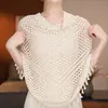Xale com Franjas Vazado para Mulheres, Lenço de Seda para Proteção Solar de Verão, Cachecol Fino de Tricô para Viagem na Praia, Capa Estilo Chinês