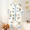 Saco de dormir infantil de algodón puro, pijama de una pieza para bebé para todas las estaciones, ropa de casa para bebé con piernas separadas, ropa de dormir con cremallera de tres vías anti-patadas