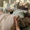 Conjunto de Roupa de Cama de Algodão Classe A Quatro Peças Xadrez Simples Algodão Puro Lençol Macio Capa de Edredom Três Peças para Dormitório