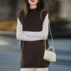 Chaleco de Punto Coreano Holgado de Lana 100% Pura de Longitud Media con Cuello Alto Parcial para Mujer Otoño e Invierno Suéter Chaleco sin Mangas
