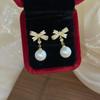 Aretes Vintage de Lazo con Diamantes Completos y Perlas para Mujer, Diseño Explosivo de Lujo Ligero, Aretes Exquisitos para Combinar con Todo, Aretes para Año Nuevo Chino