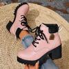 Botas de Tacón Grueso para Mujer Botas de Ruibarbo Transfronterizas Otoño e Invierno 2025 Nuevas de Caña Alta con Plataforma de Suela Gruesa Impermeables Talla Grande Exportación Botines