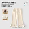 Calça Boca de Sino para Bebê Menina, Estilo Coreano de Outono, Forrada com Lã Bordada de Cereja para Bebê, Leggings Versátil, Calça Honey Bud para Usar por Cima