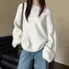 Suéter Pulôver Feminino para Outono e Inverno, Estilo Preguiçoso com Decote Diagonal, Ombro a Ombro, Mangas Longas, Caimento Solto, Top de Malha Macia para Mulheres