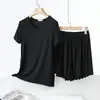 Pijama de Modal para Mujer de Verano, Manga Corta y Shorts, Delgado, Casual, Color Sólido, Adecuado para Salir, Conjunto Fresco y Cómodo para Estar en Casa
