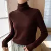 Suéter de cuello alto para mujer con patrón de espiga, top de punto de manga larga ajustado para otoño e invierno, perfecto como capa base