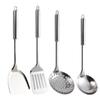 Juego de utensilios de cocina de acero inoxidable con mango de tubo redondo pequeño, espátula, colador, cuchillo y tenedor, pinzas, batidor de huevos, juego de utensilios de cocina